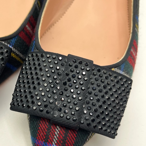 J. Crew Pointy Toe Tartan Plaid Flats with Crystal Embellished Bow - Picture 10 of 11